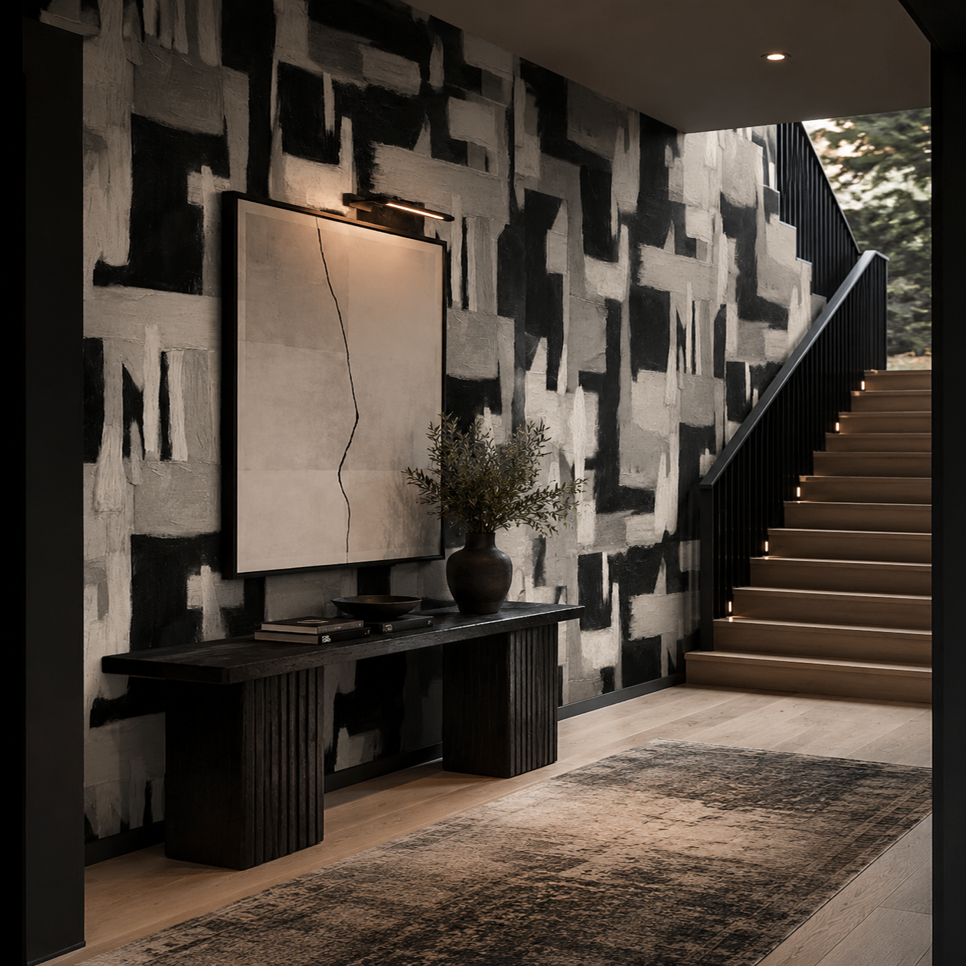 Modern Abstract Geometric Wallpaper Mural - Black & Gray