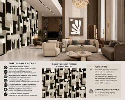 Abstract Geometry Wallpaper – Soft Taupe Neutral