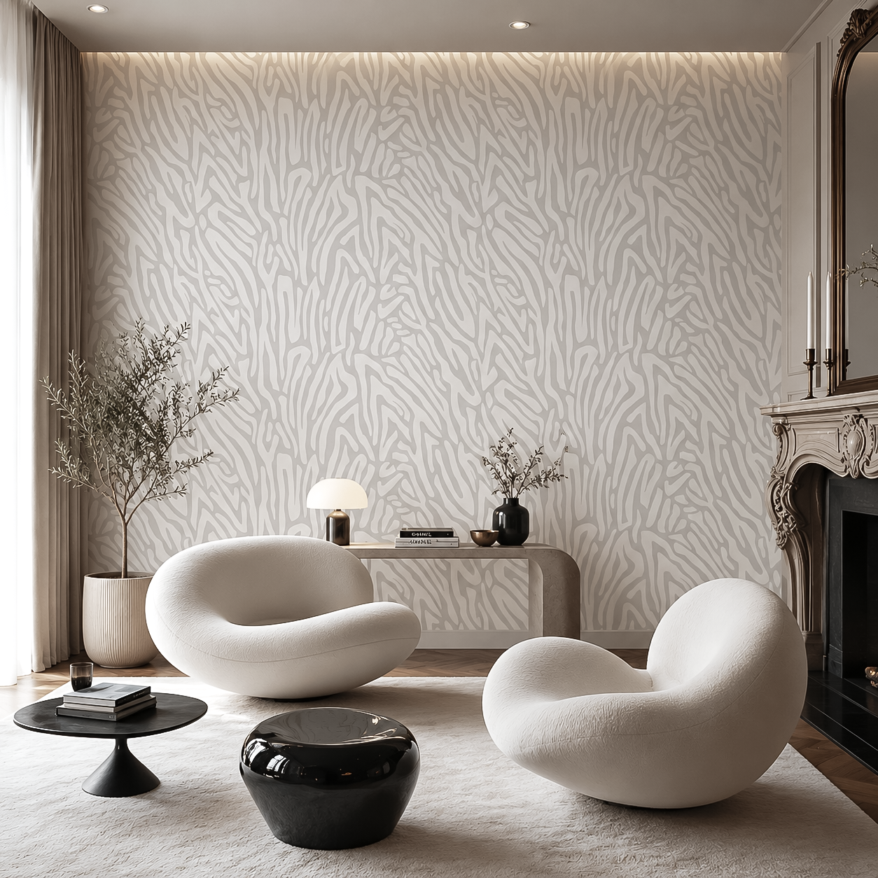 Zebra Flow Wallpaper – Premium Neutral Abstract Wall Mural