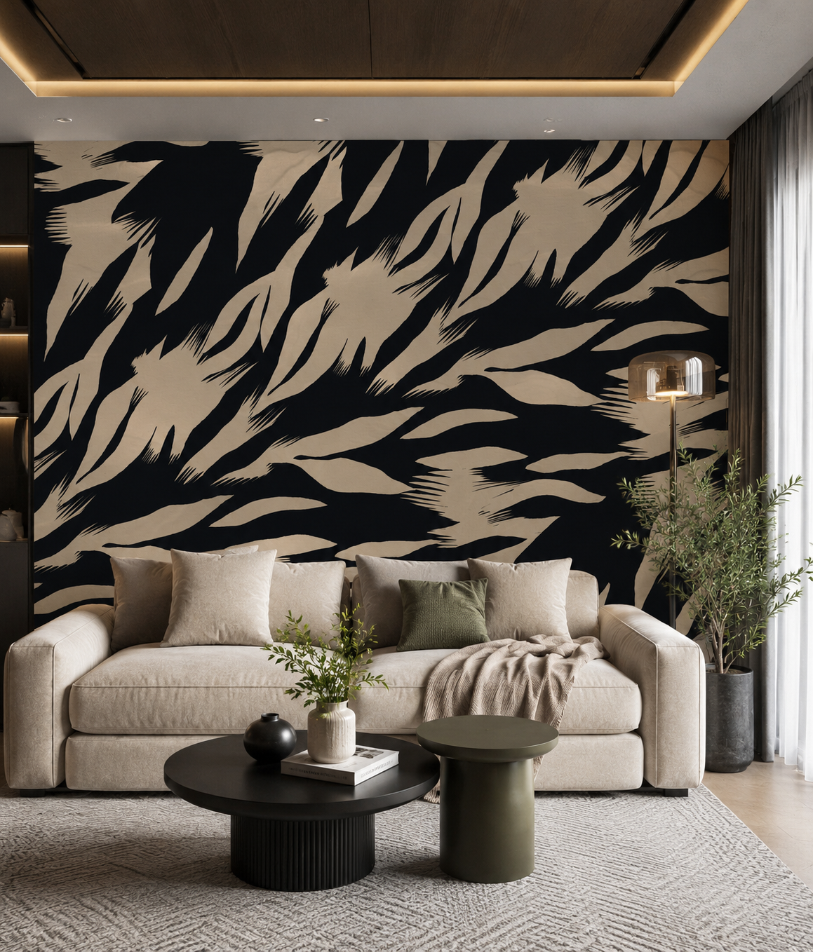 Wings of Freedom – Luxury Abstract Black & Beige Wallpaper Mural