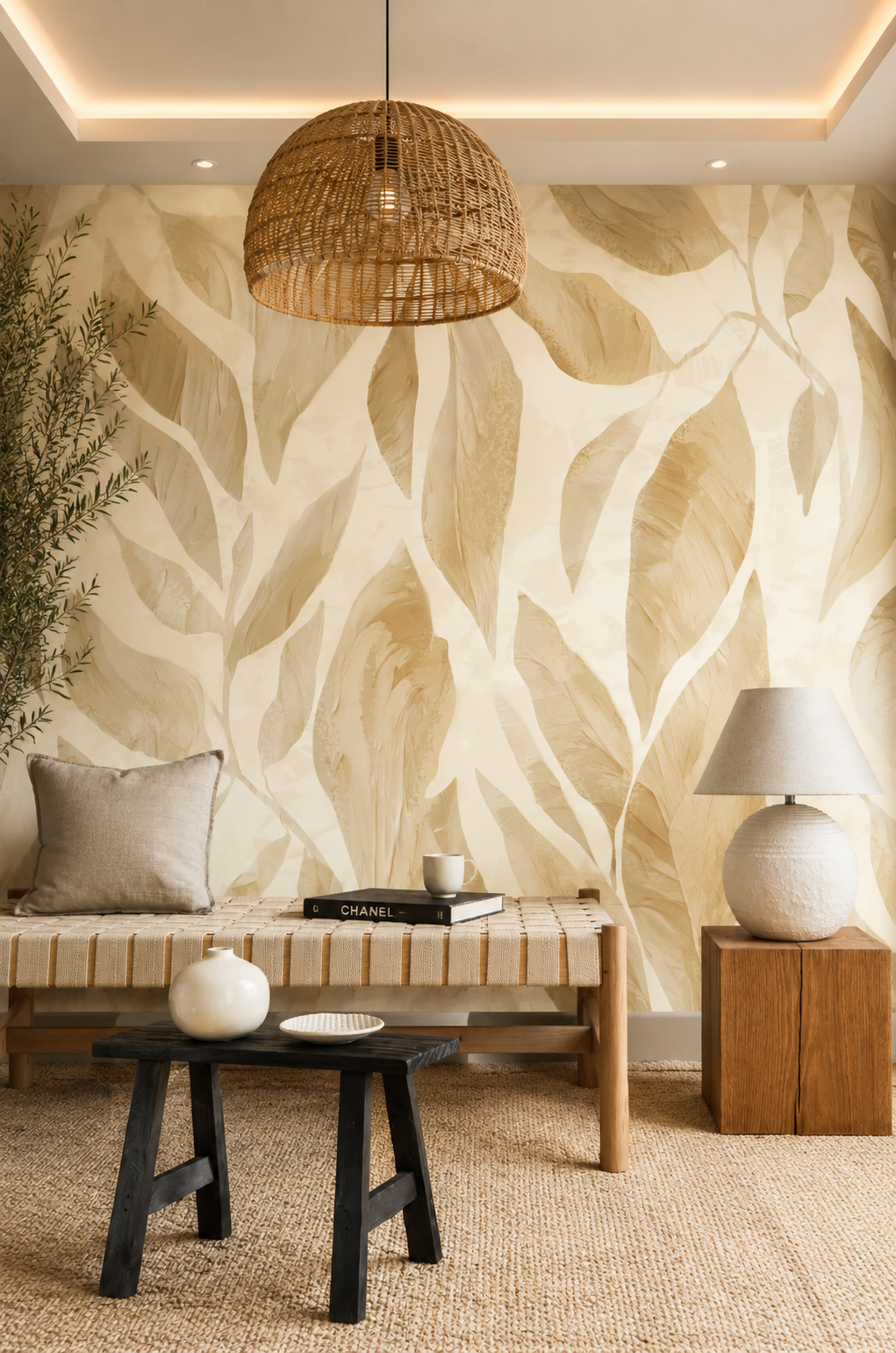 Ivory Canopy Wallpaper – Luxury Neutral Botanical Wall Mural