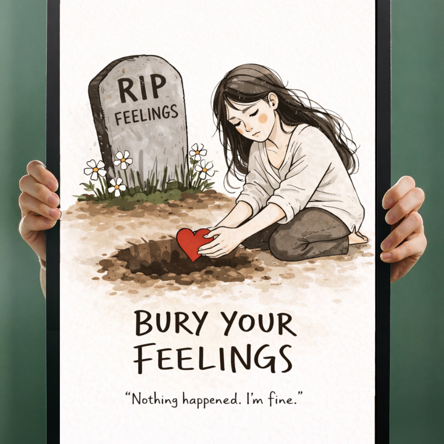 Bury Your Feelings Wall Art | Dark Humor Print | Breakup Quote Poster