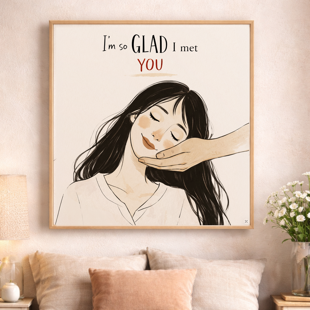 I’m So GLAD I Met You Wall Art | Romantic Love Quote Print | Minimal Wall Art
