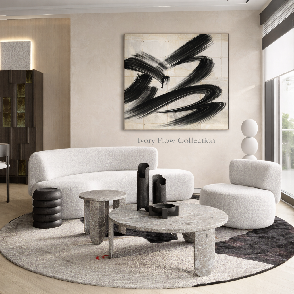 Ivory Flow Triptych Wall Art | Neutral Abstract Set of 3 | Modern Decor, Neutral Black & Beige Abstract