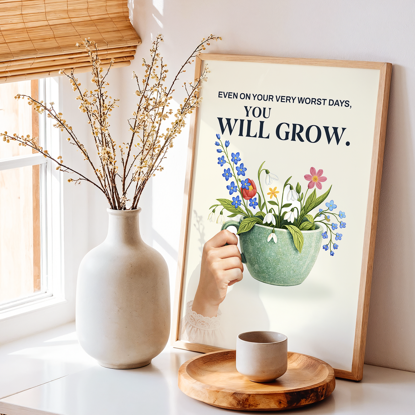 Even on Your Worst Days You Will Grow Quote, Floral Inspirational Gift