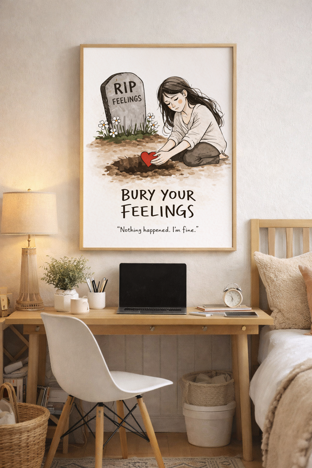 Bury Your Feelings Wall Art | Dark Humor Print | Breakup Quote Poster