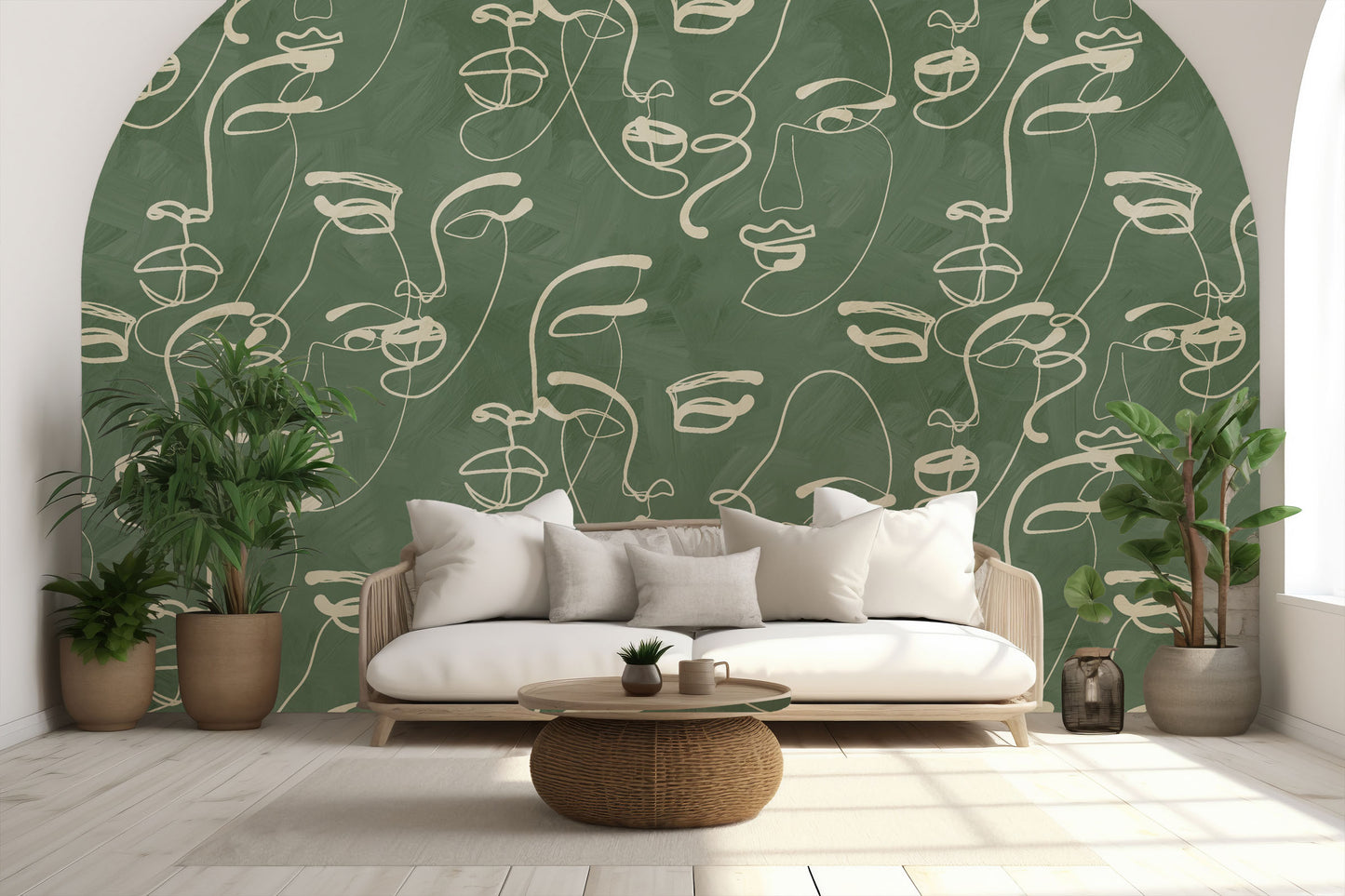 Faces in Harmony Soft Green Wallpaper