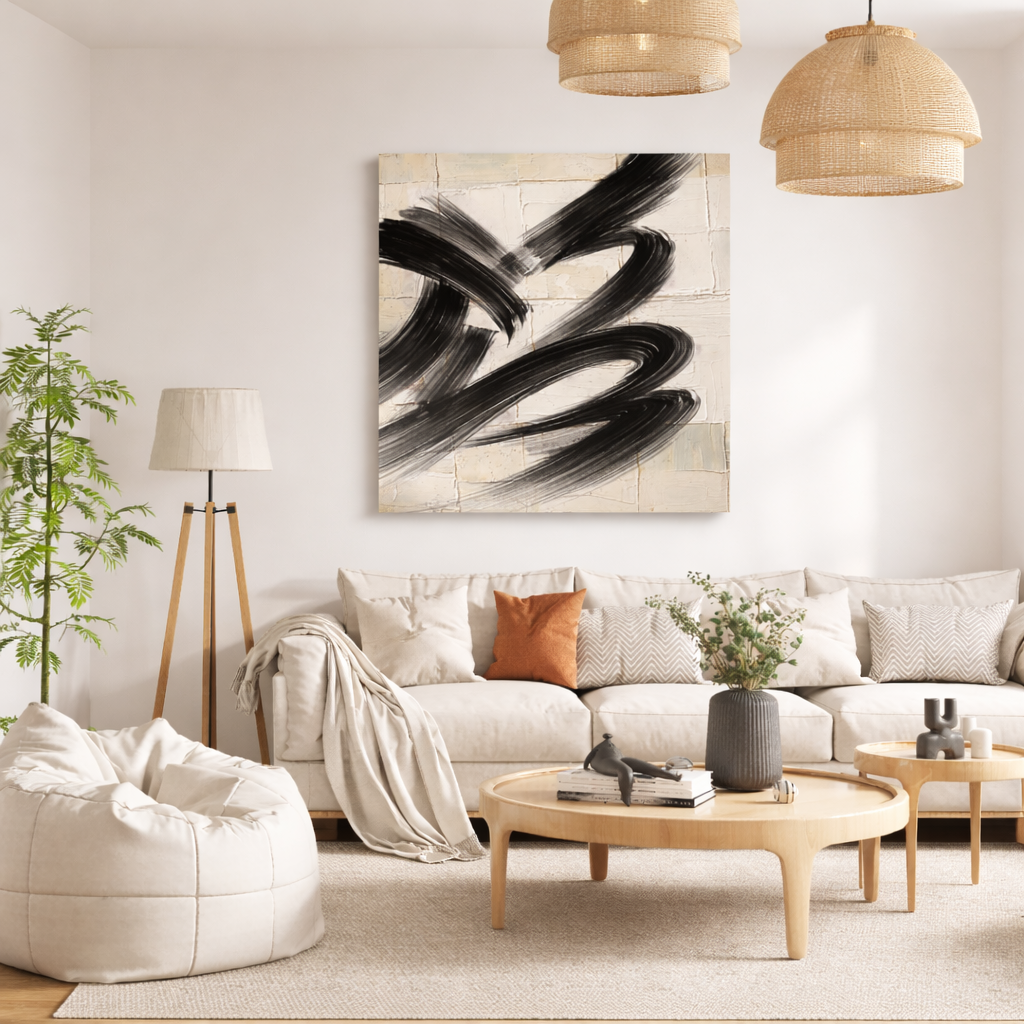 Ivory Flow Triptych Wall Art | Neutral Abstract Set of 3 | Modern Decor, Neutral Black & Beige Abstract