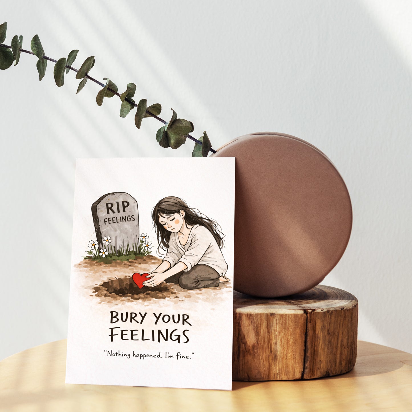 Bury Your Feelings Wall Art | Dark Humor Print | Breakup Quote Poster