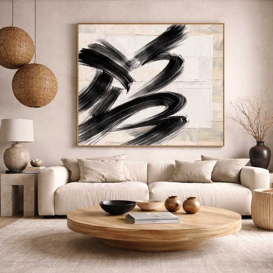 Ivory Flow Triptych Wall Art | Neutral Abstract Set of 3 | Modern Decor, Neutral Black & Beige Abstract