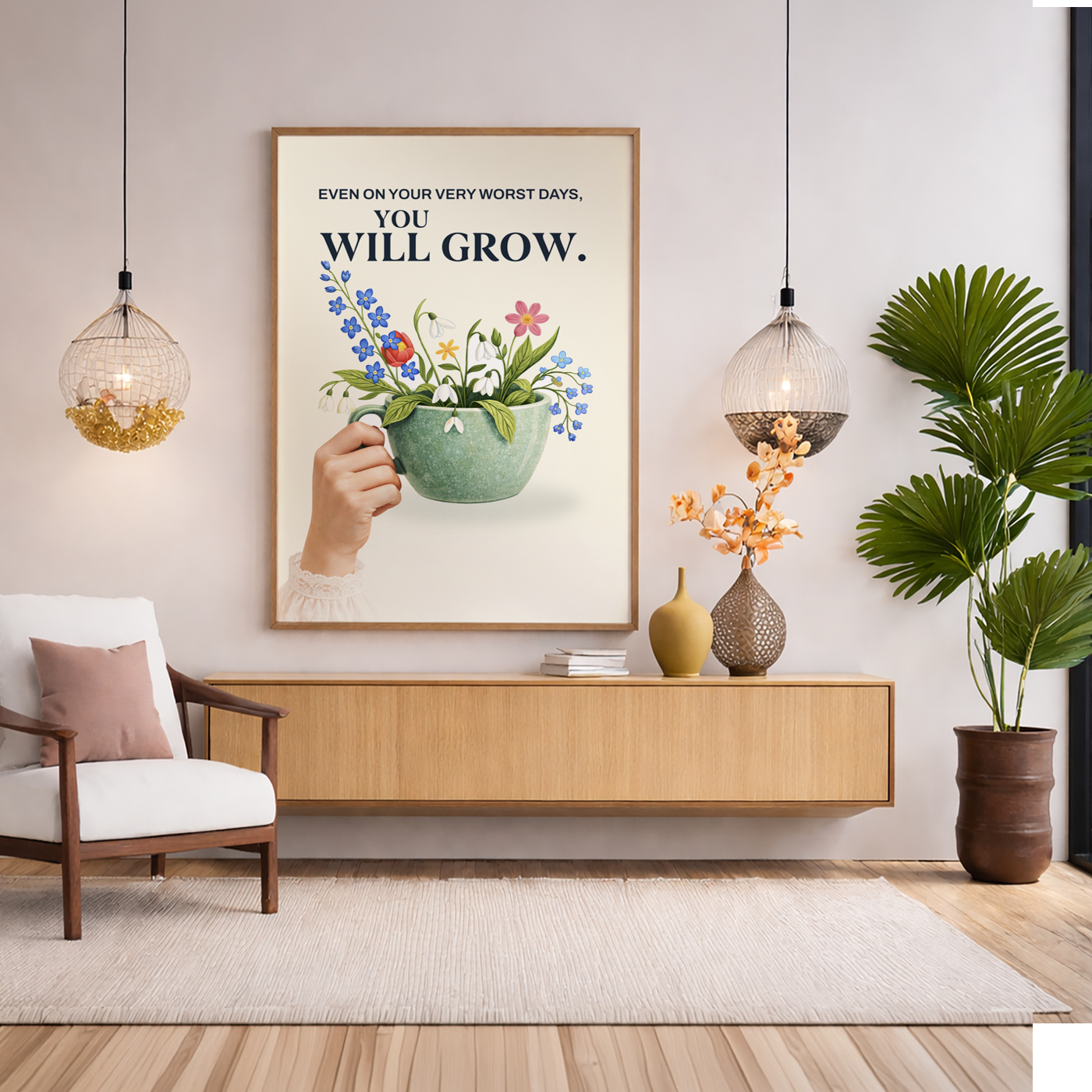 Even on Your Worst Days You Will Grow Quote, Floral Inspirational Gift