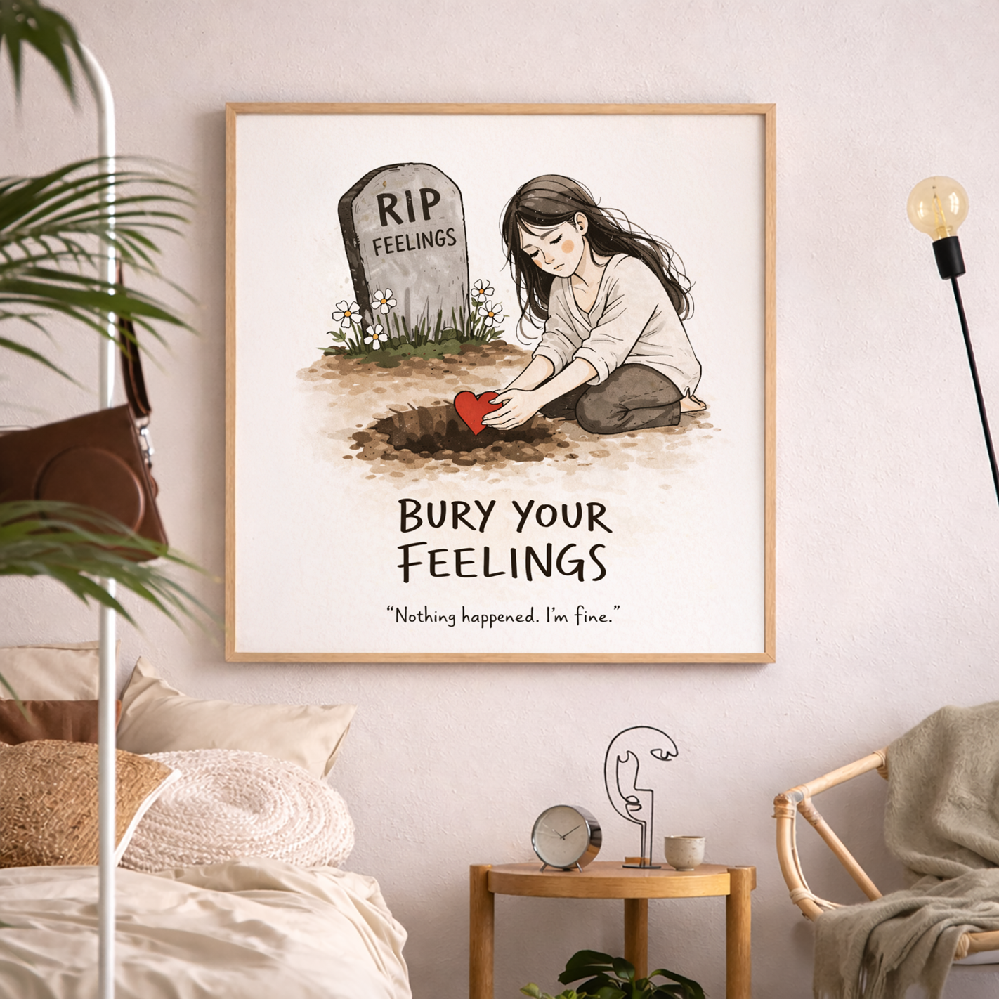 Bury Your Feelings Wall Art | Dark Humor Print | Breakup Quote Poster