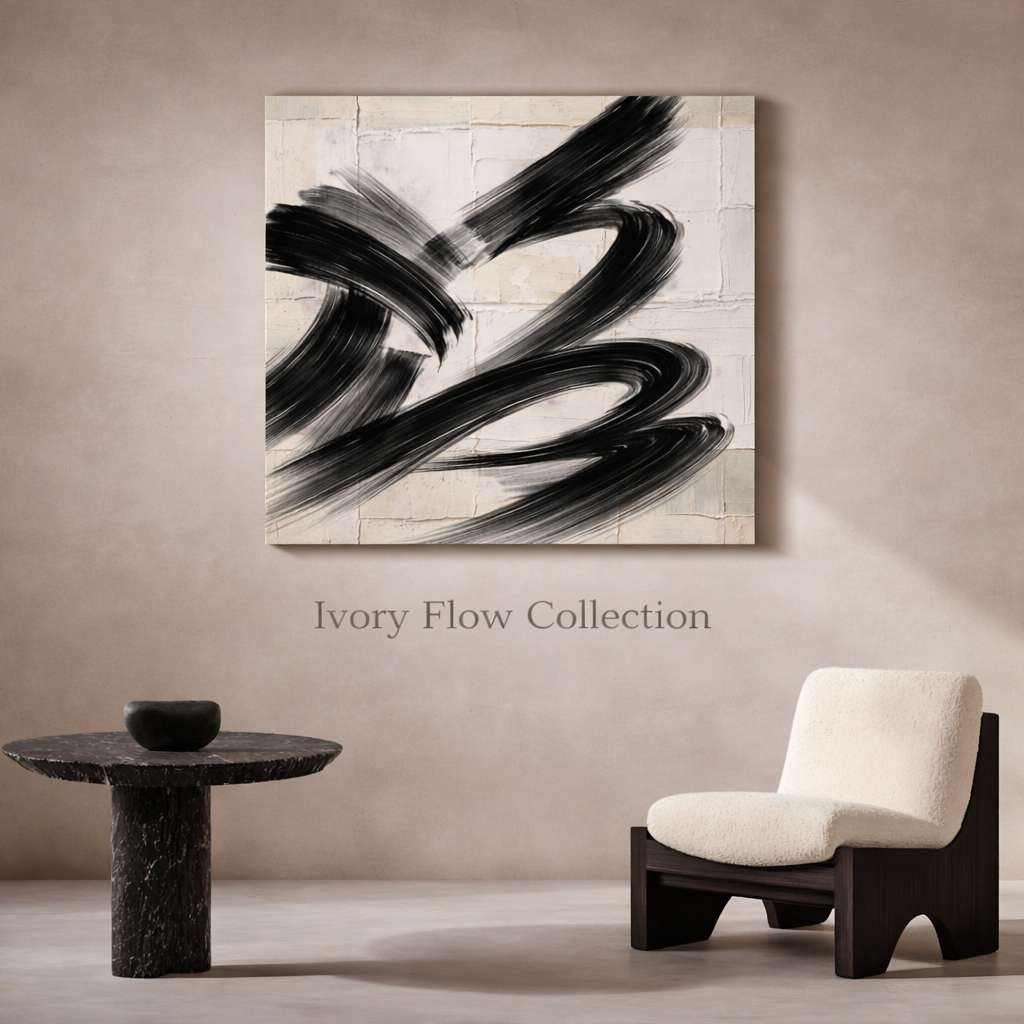 Ivory Flow Triptych Wall Art | Neutral Abstract Set of 3 | Modern Decor, Neutral Black & Beige Abstract