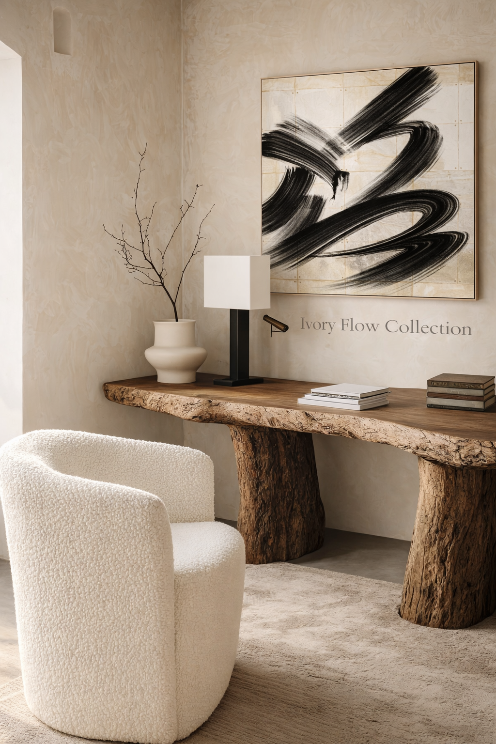 Ivory Flow Triptych Wall Art | Neutral Abstract Set of 3 | Modern Decor, Neutral Black & Beige Abstract