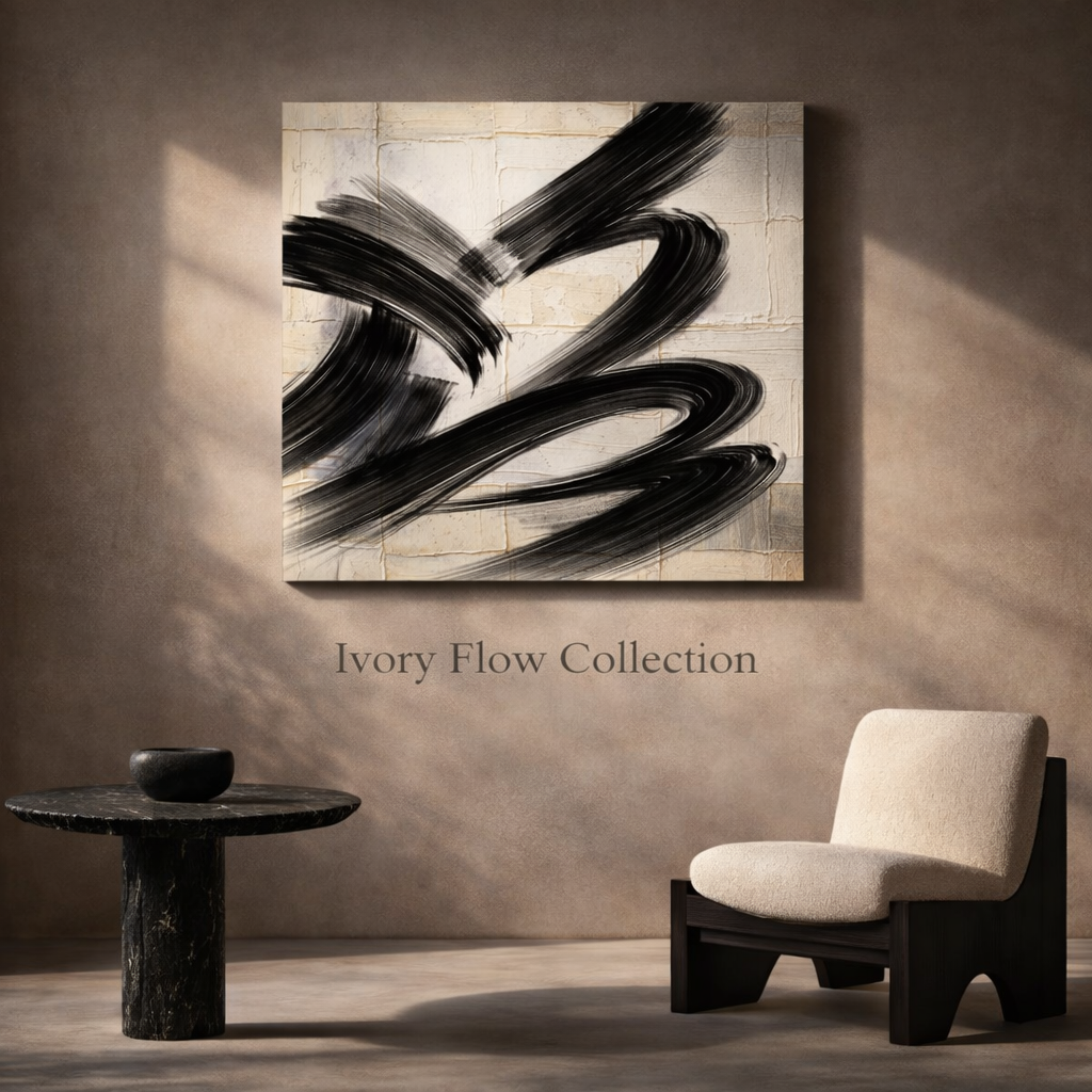 Ivory Flow Triptych Wall Art | Neutral Abstract Set of 3 | Modern Decor, Neutral Black & Beige Abstract