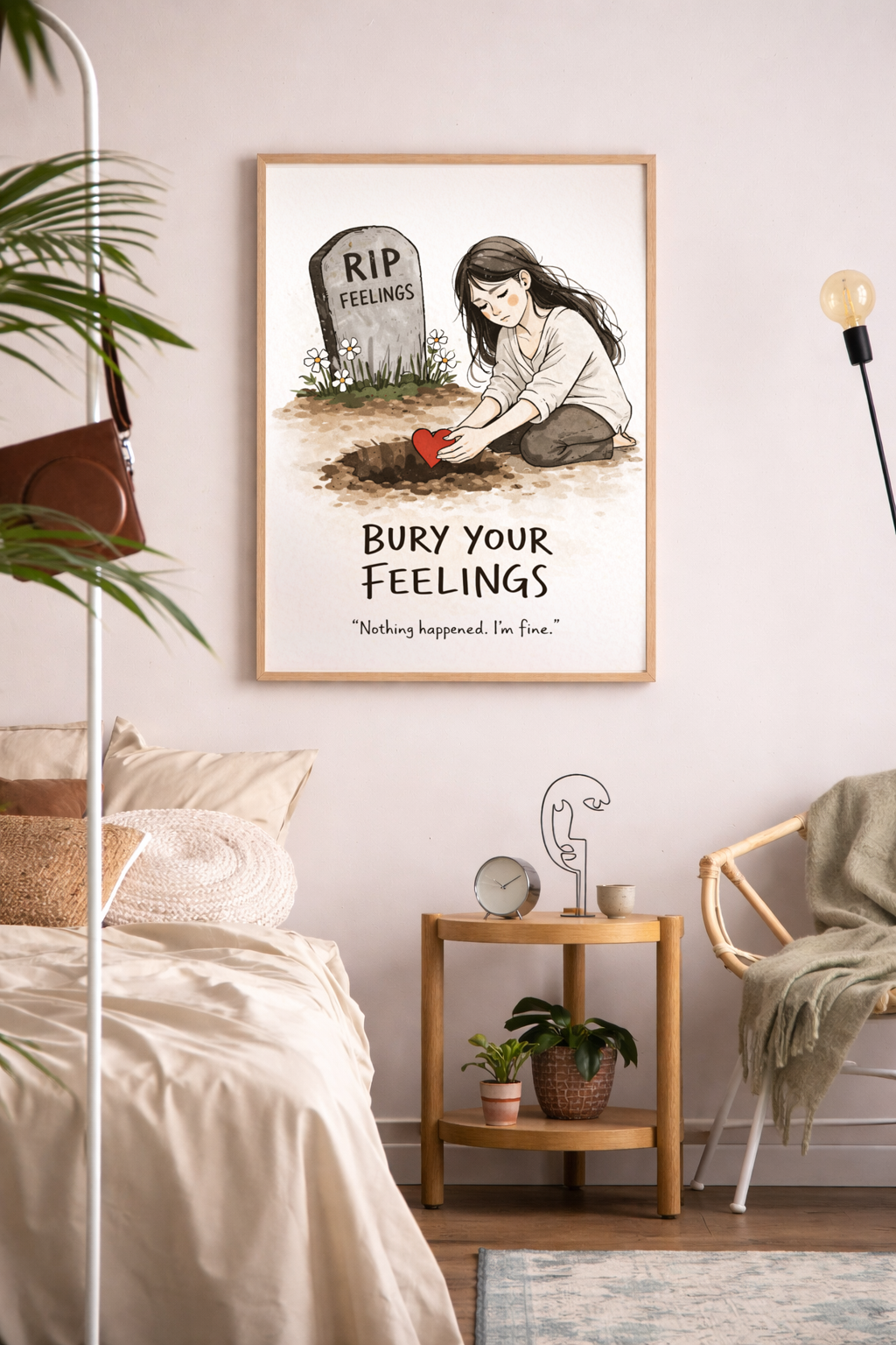 Bury Your Feelings Wall Art | Dark Humor Print | Breakup Quote Poster