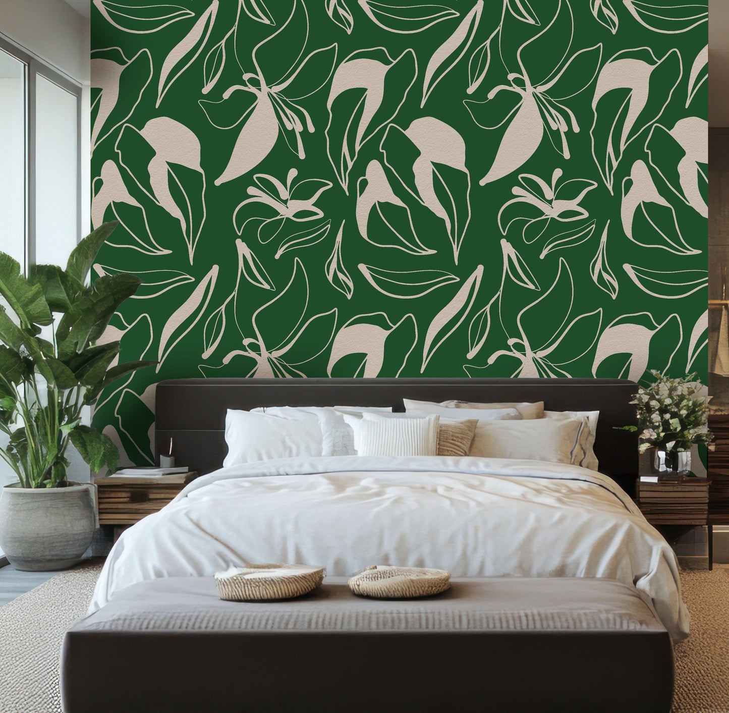 Abstract Green Floral Wallpaper