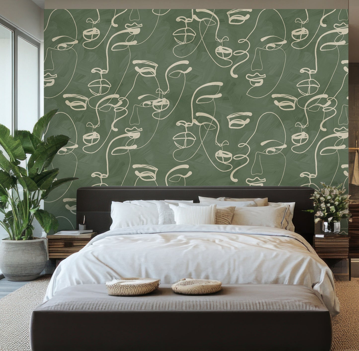 Faces in Harmony Soft Green Wallpaper