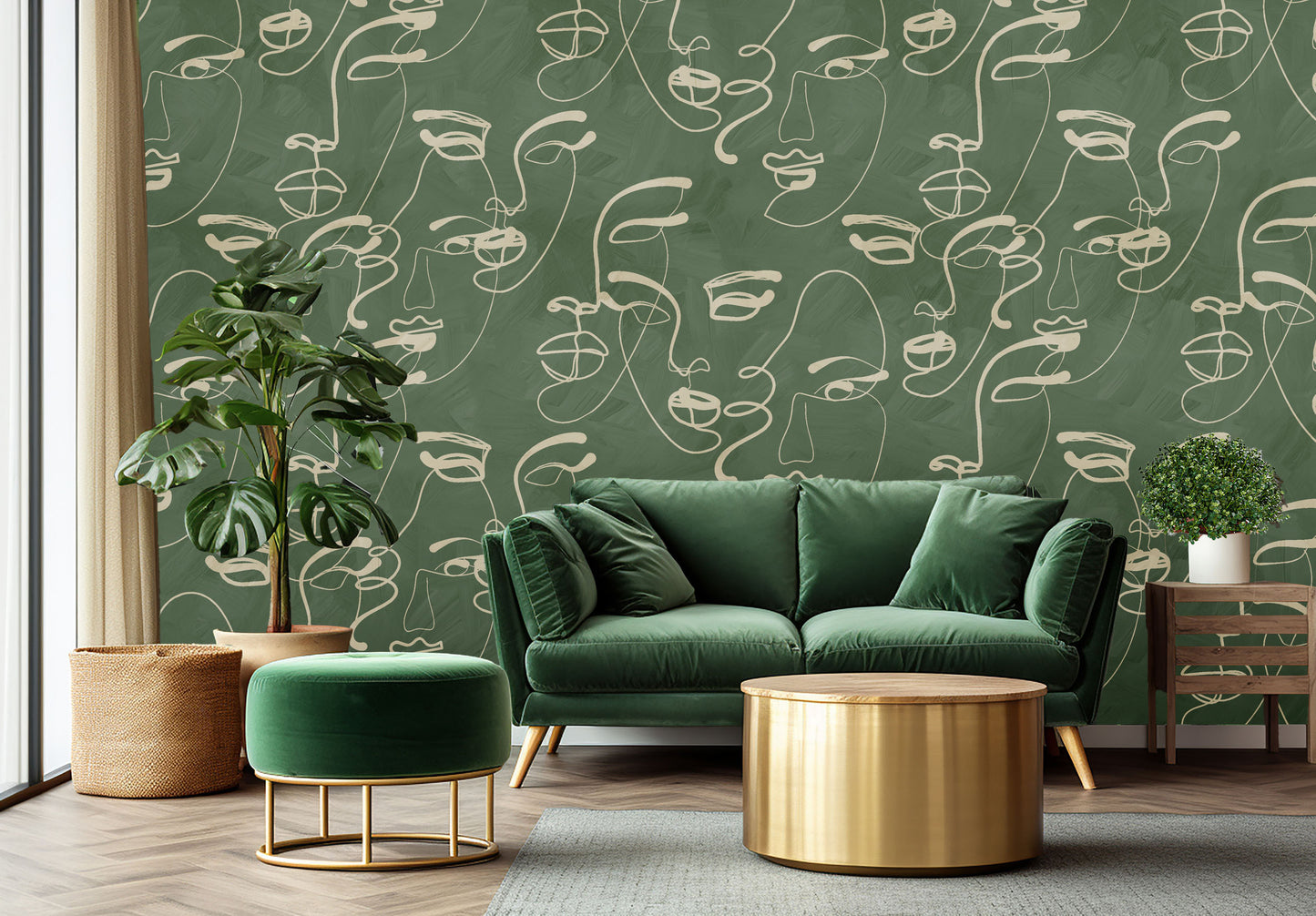 Faces in Harmony Soft Green Wallpaper