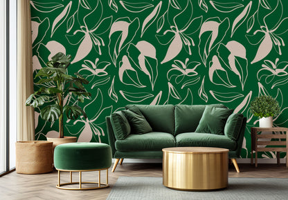 Abstract Green Floral Wallpaper