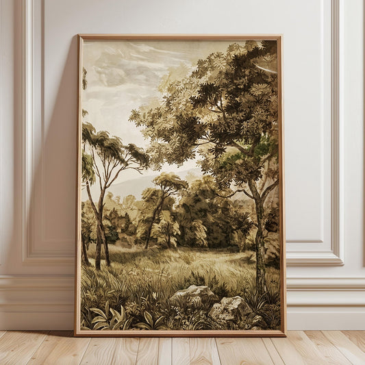 Golden Meadow Wall Art  | Vintage Landscape Neutral Rustic Nature Art