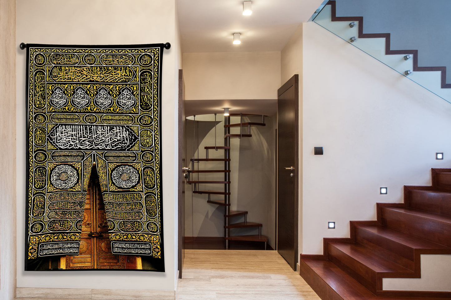Kaaba Kiswah Tapestry | Sacred Mecca Door Islamic Wall Decor | Large Hanging Textile Print