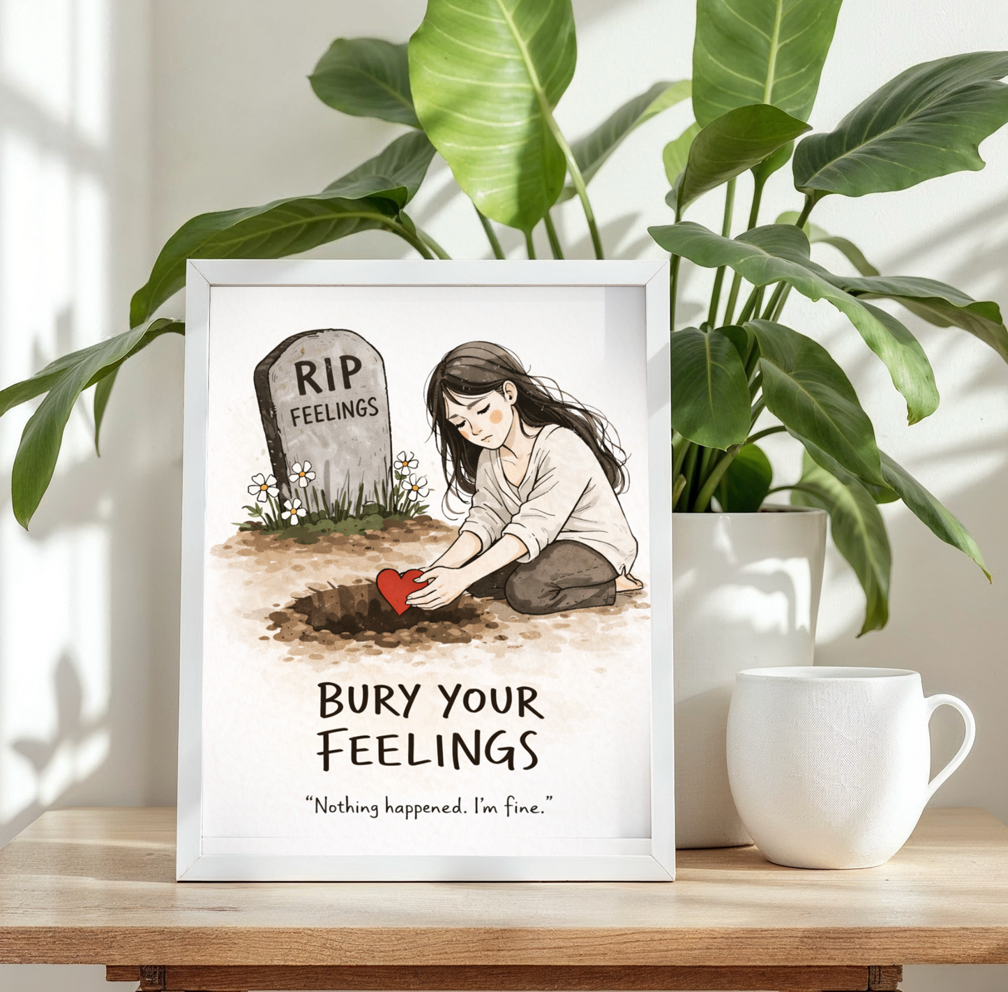 Bury Your Feelings Wall Art | Dark Humor Print | Breakup Quote Poster