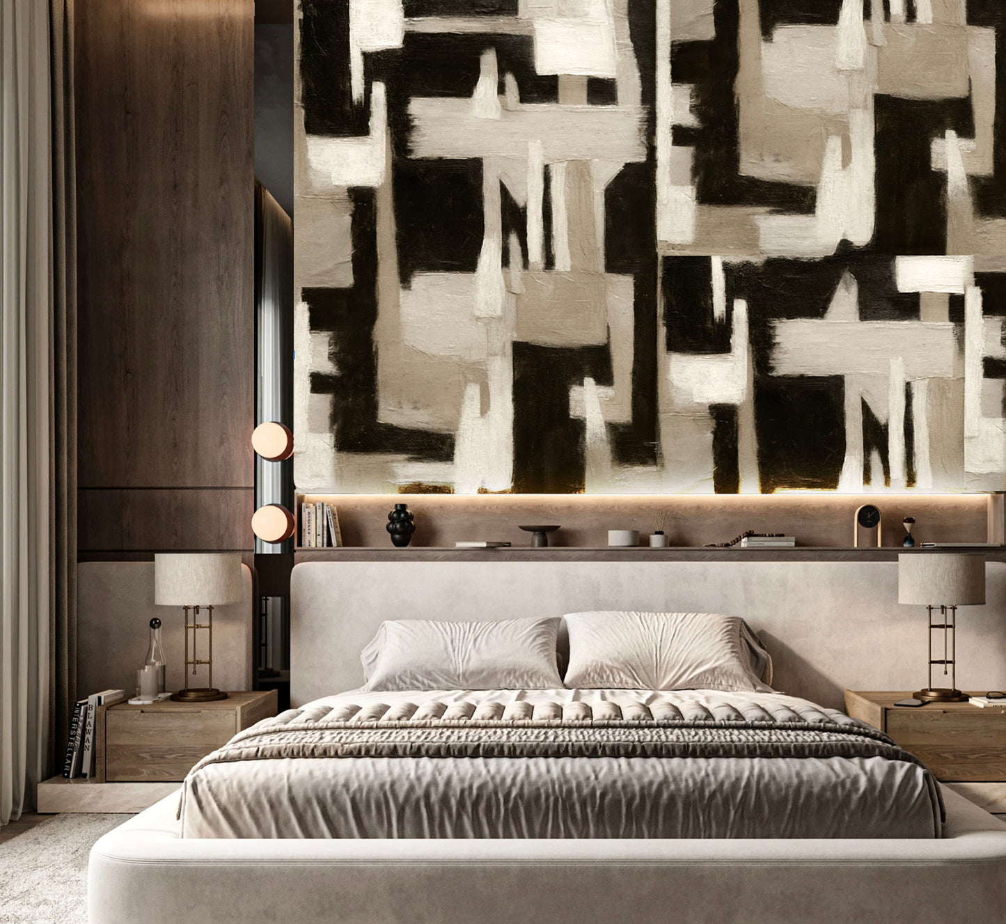 Abstract Geometry Wallpaper – Soft Taupe Neutral