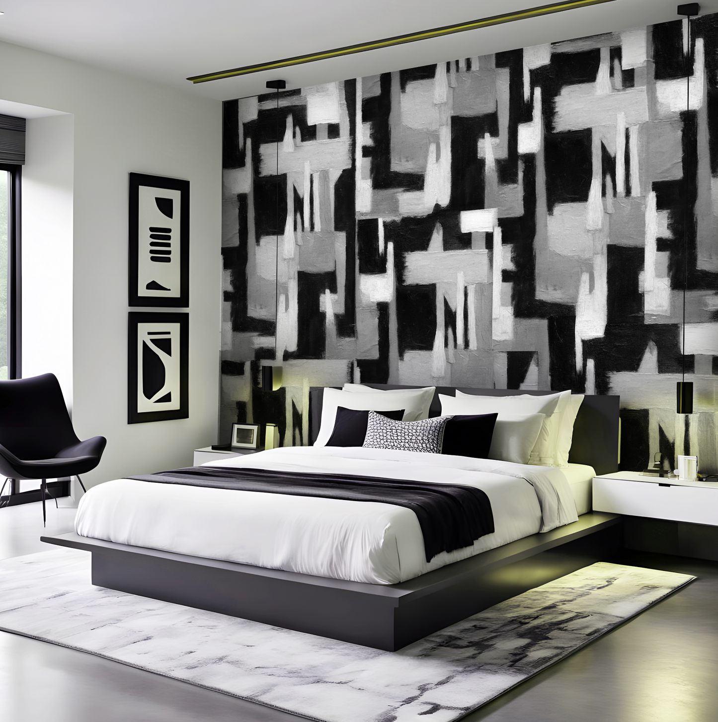 Modern Abstract Geometric Wallpaper Mural - Black & Gray