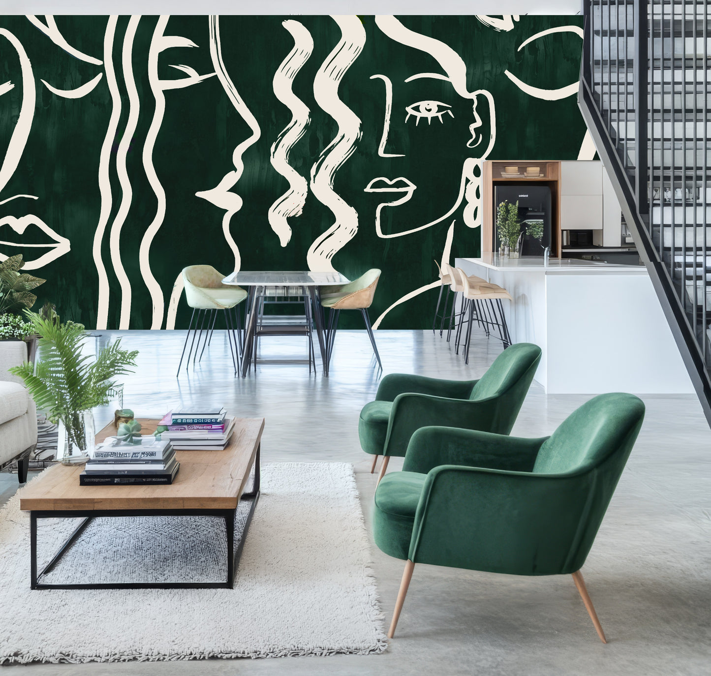 Emerald Muse | Luxury Abstract Line Art Wallpaper Mural