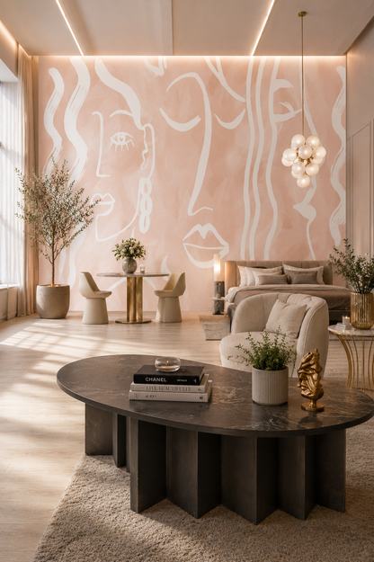 Expressive Strokes: Blush Muse Wallpaper Mural