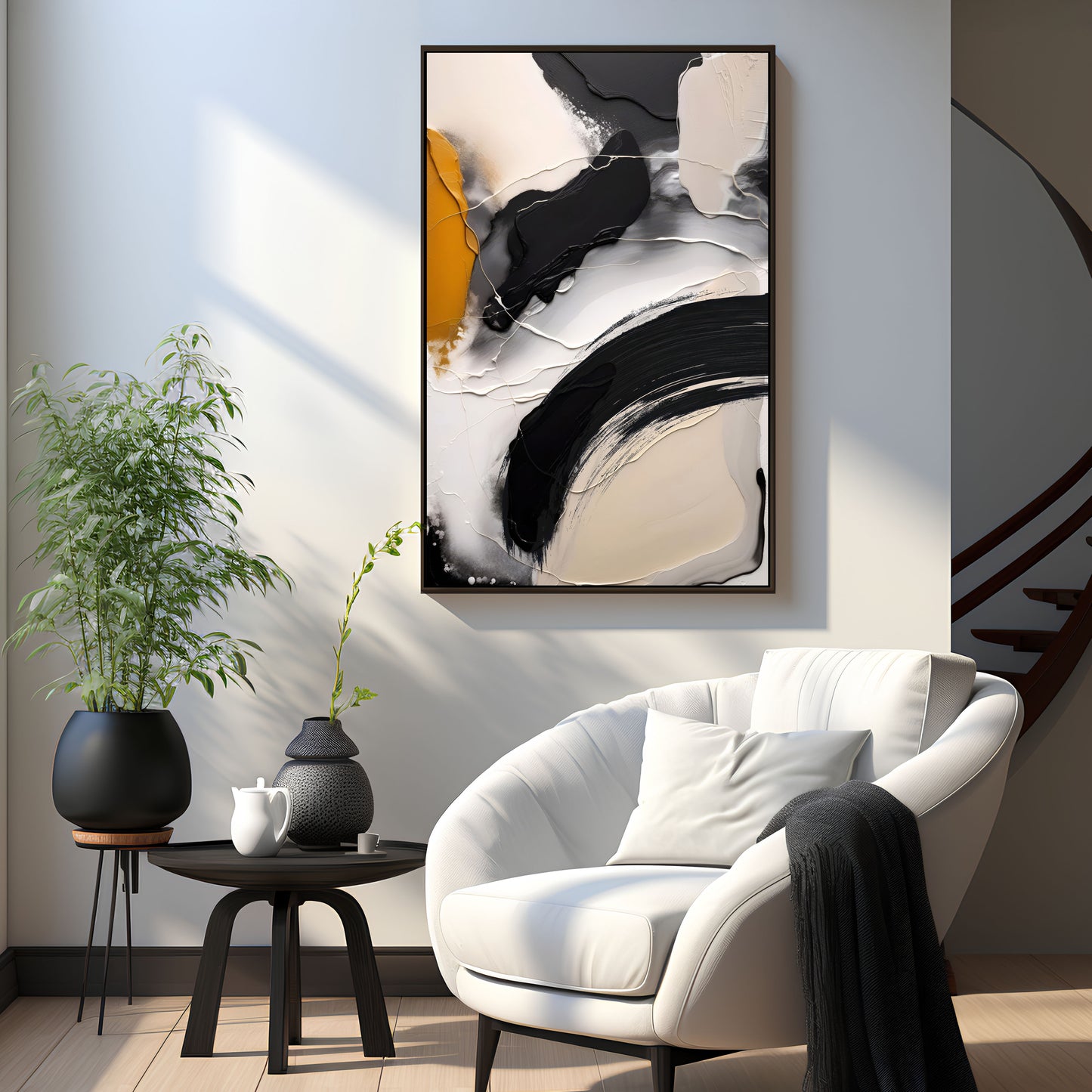 Gilded Rhythm – Black & Gold Abstract Wall Art