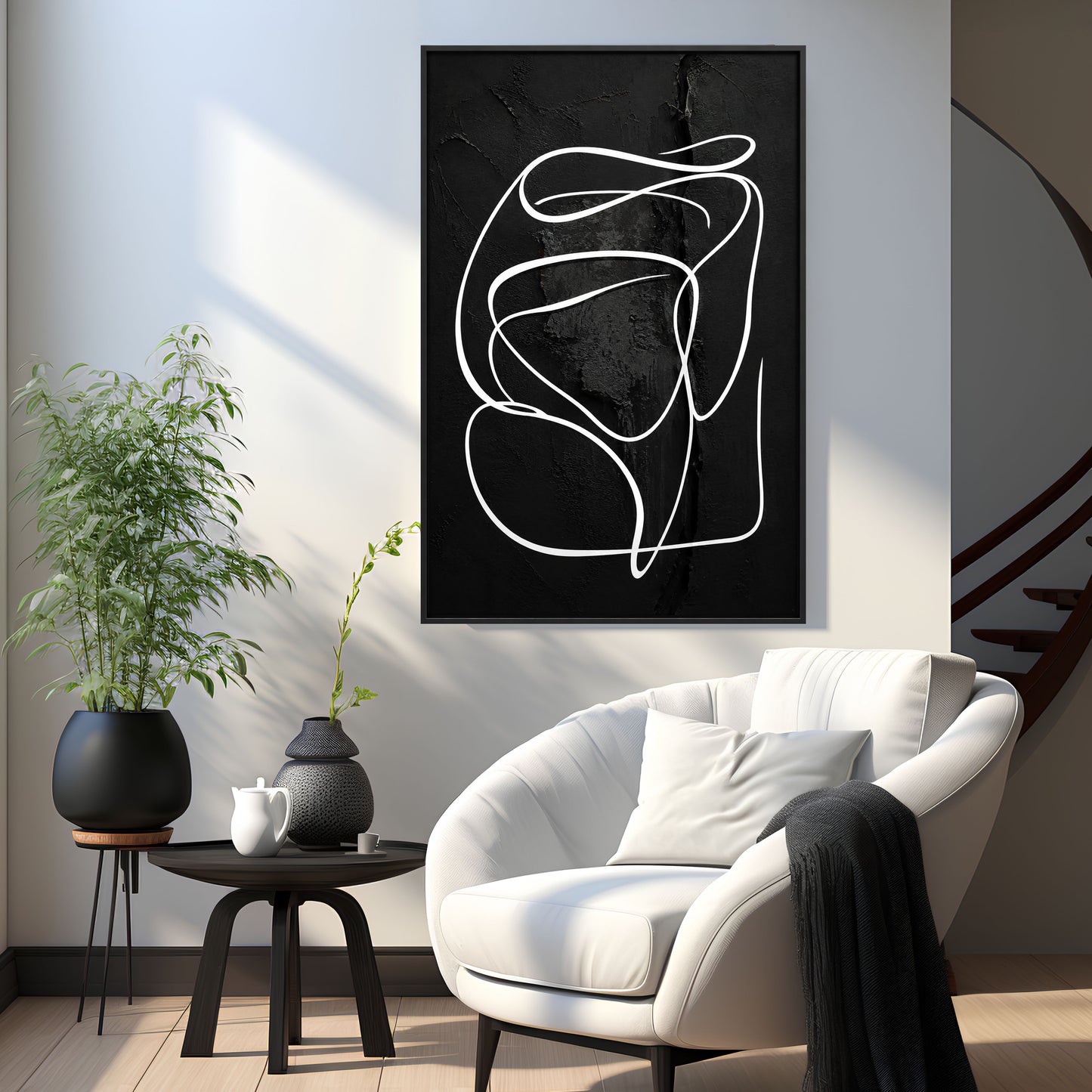 Midnight Lines – Black & White Abstract Wall Art