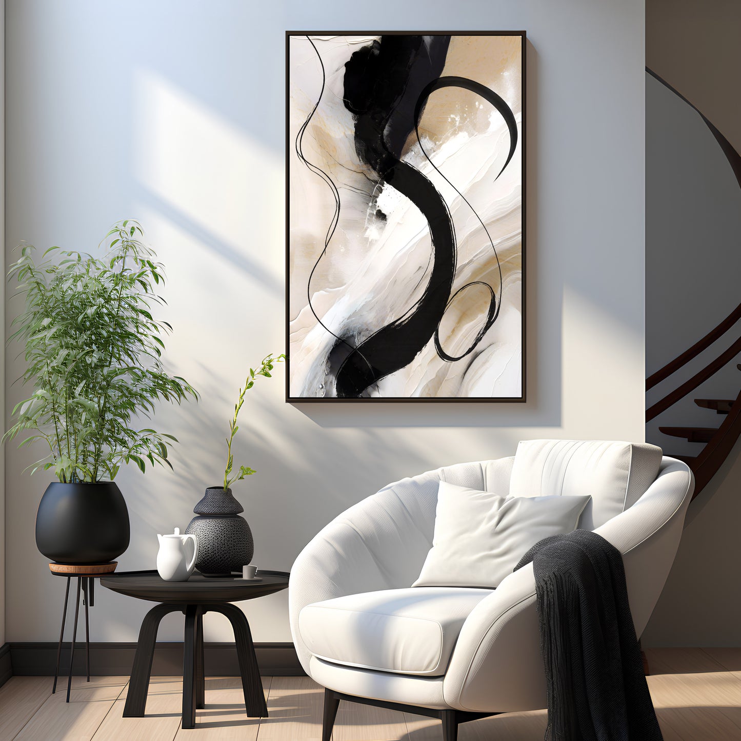 Black & Beige Abstract Wall Art – Modern Neutral Canvas Print