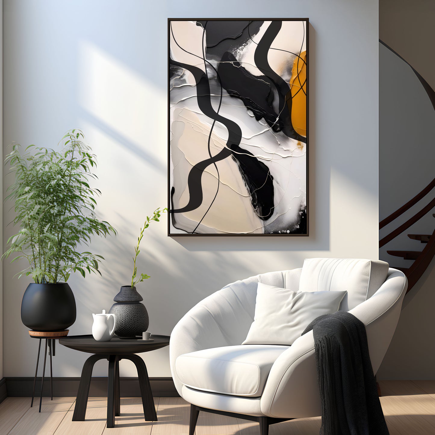 Gilded Rhythm – Black & Gold Abstract Wall Art