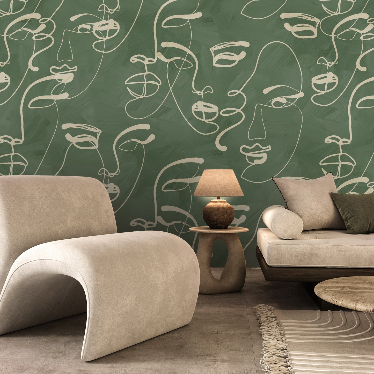 Faces in Harmony Soft Green Wallpaper