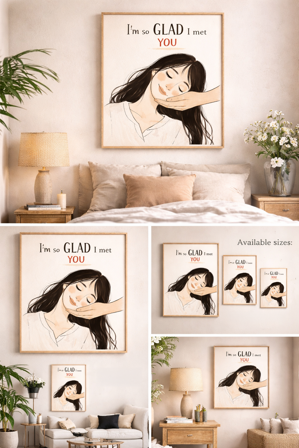 I’m So GLAD I Met You Wall Art | Romantic Love Quote Print | Minimal Wall Art