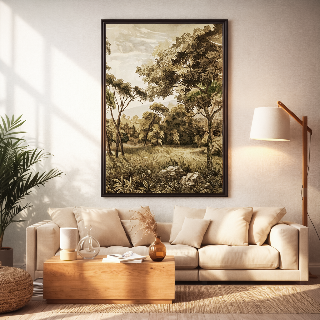 Golden Meadow Wall Art  | Vintage Landscape Neutral Rustic Nature Art