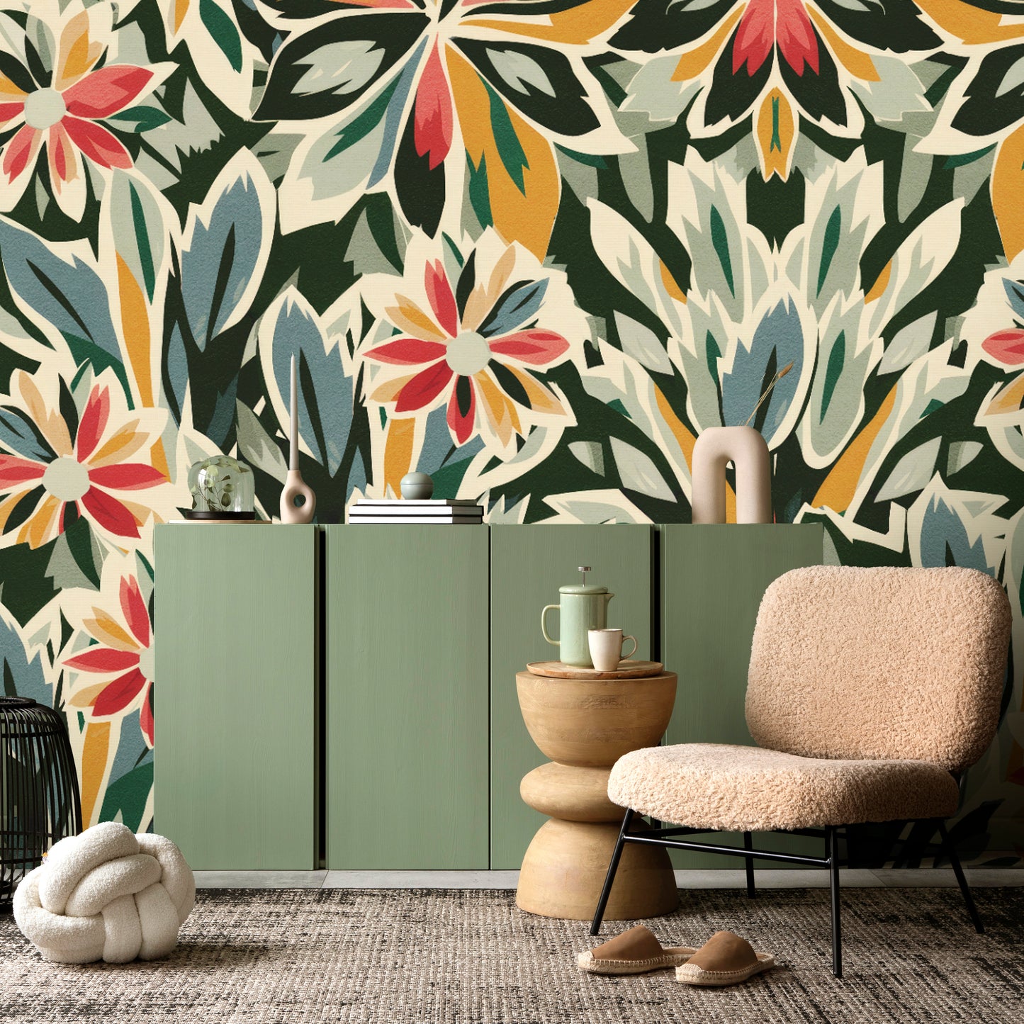 Marigold Muse – Retro Botanical Wallpaper Mural