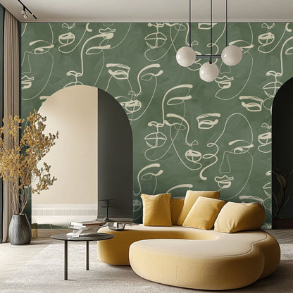 Faces in Harmony Soft Green Wallpaper