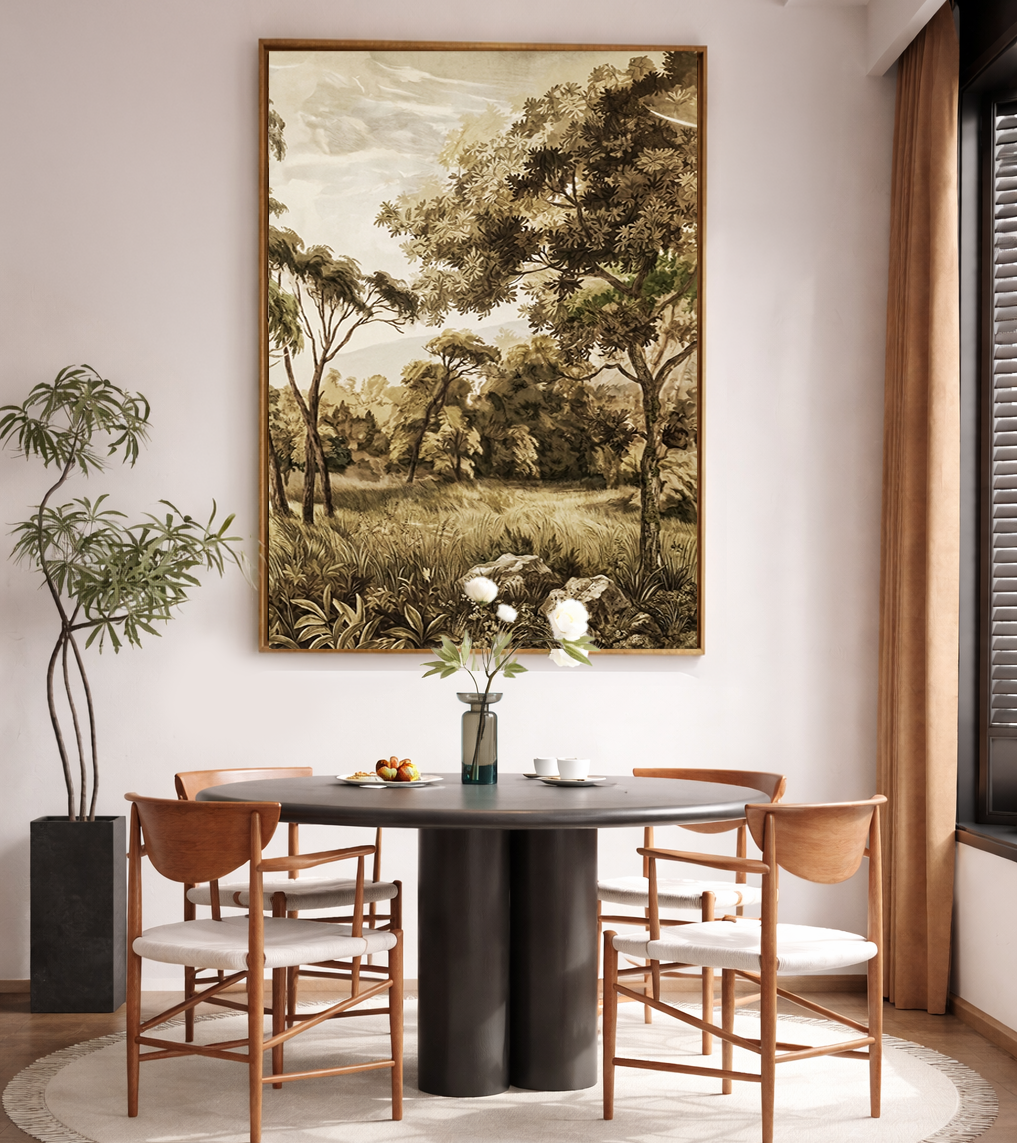 Golden Meadow Wall Art  | Vintage Landscape Neutral Rustic Nature Art