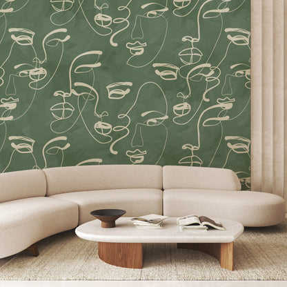 Faces in Harmony Soft Green Wallpaper