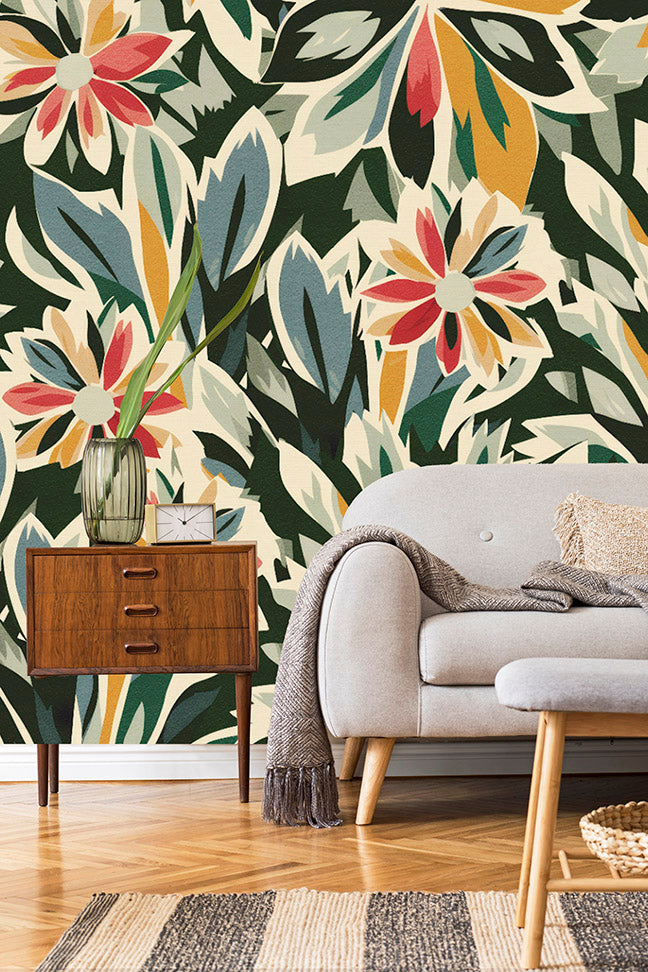 Marigold Muse – Retro Botanical Wallpaper Mural