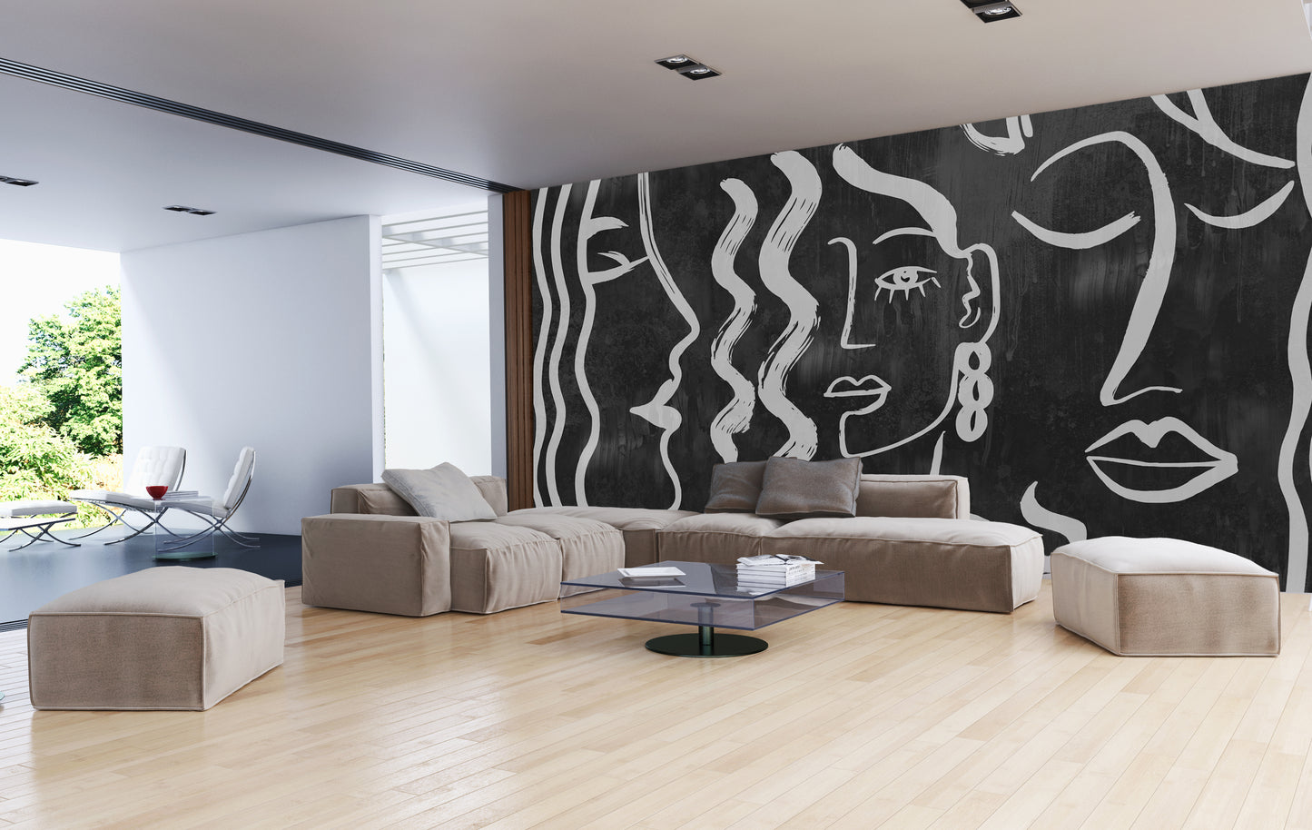 A bold Midnight statement wall | Luxury Abstract Line Art Wallpaper Mural
