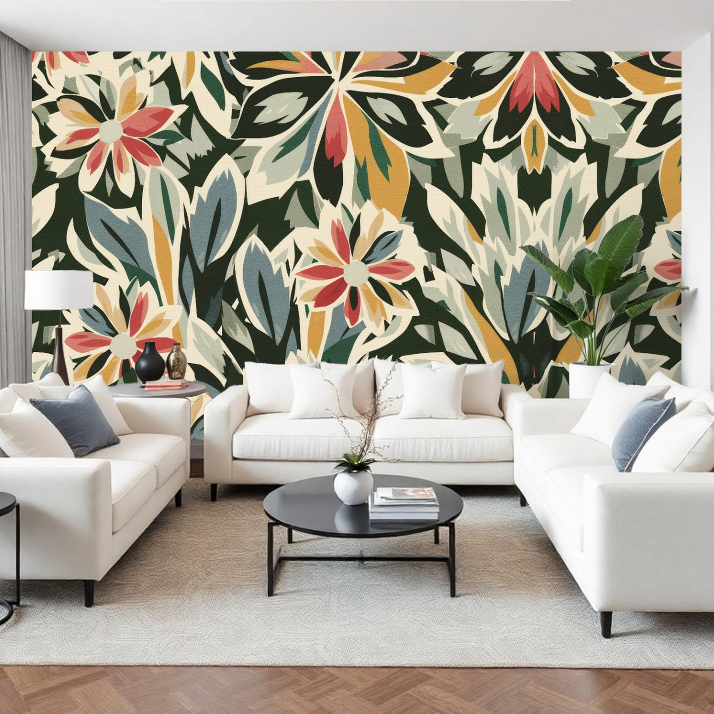 Marigold Muse – Retro Botanical Wallpaper Mural