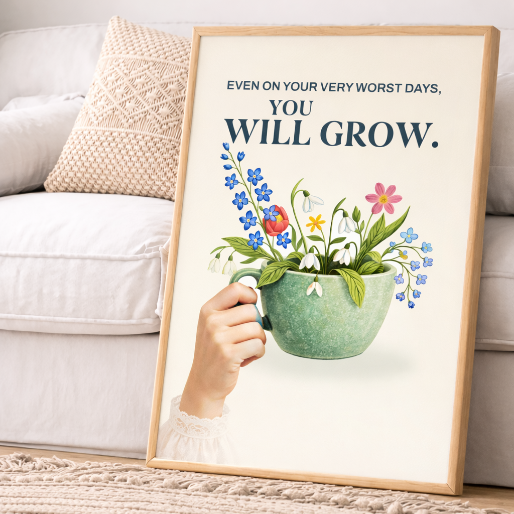 Even on Your Worst Days You Will Grow Quote, Floral Inspirational Gift