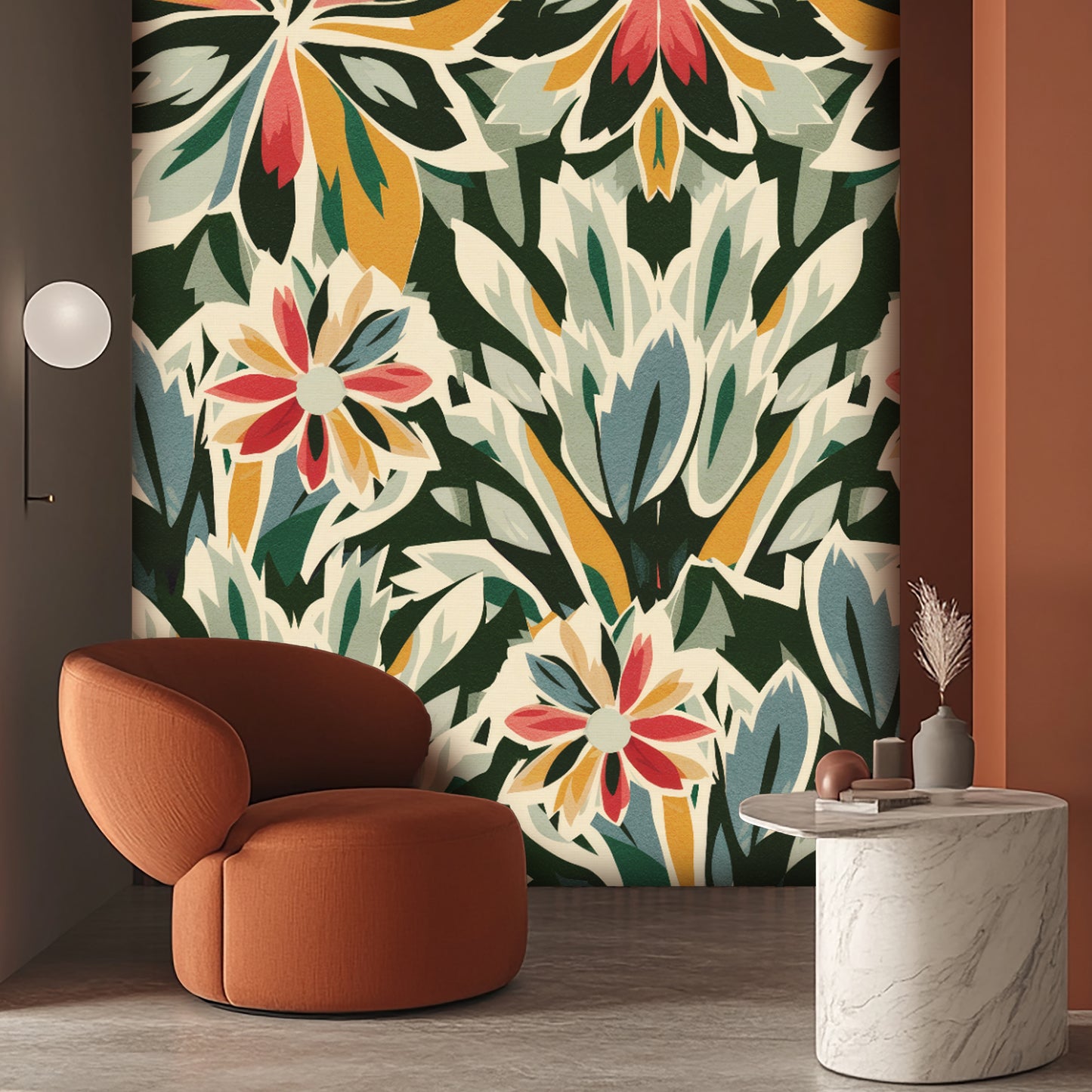 Marigold Muse – Retro Botanical Wallpaper Mural