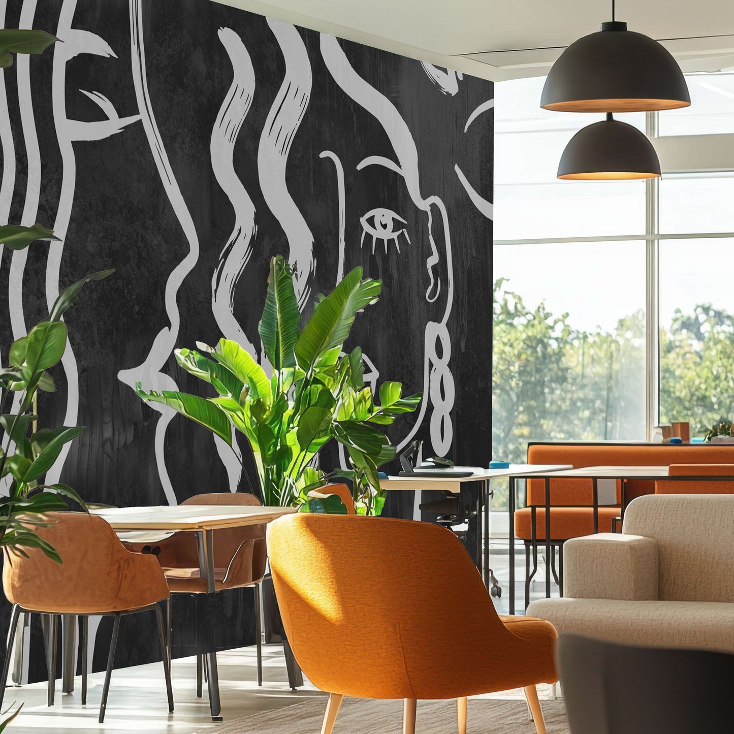 A bold Midnight statement wall | Luxury Abstract Line Art Wallpaper Mural