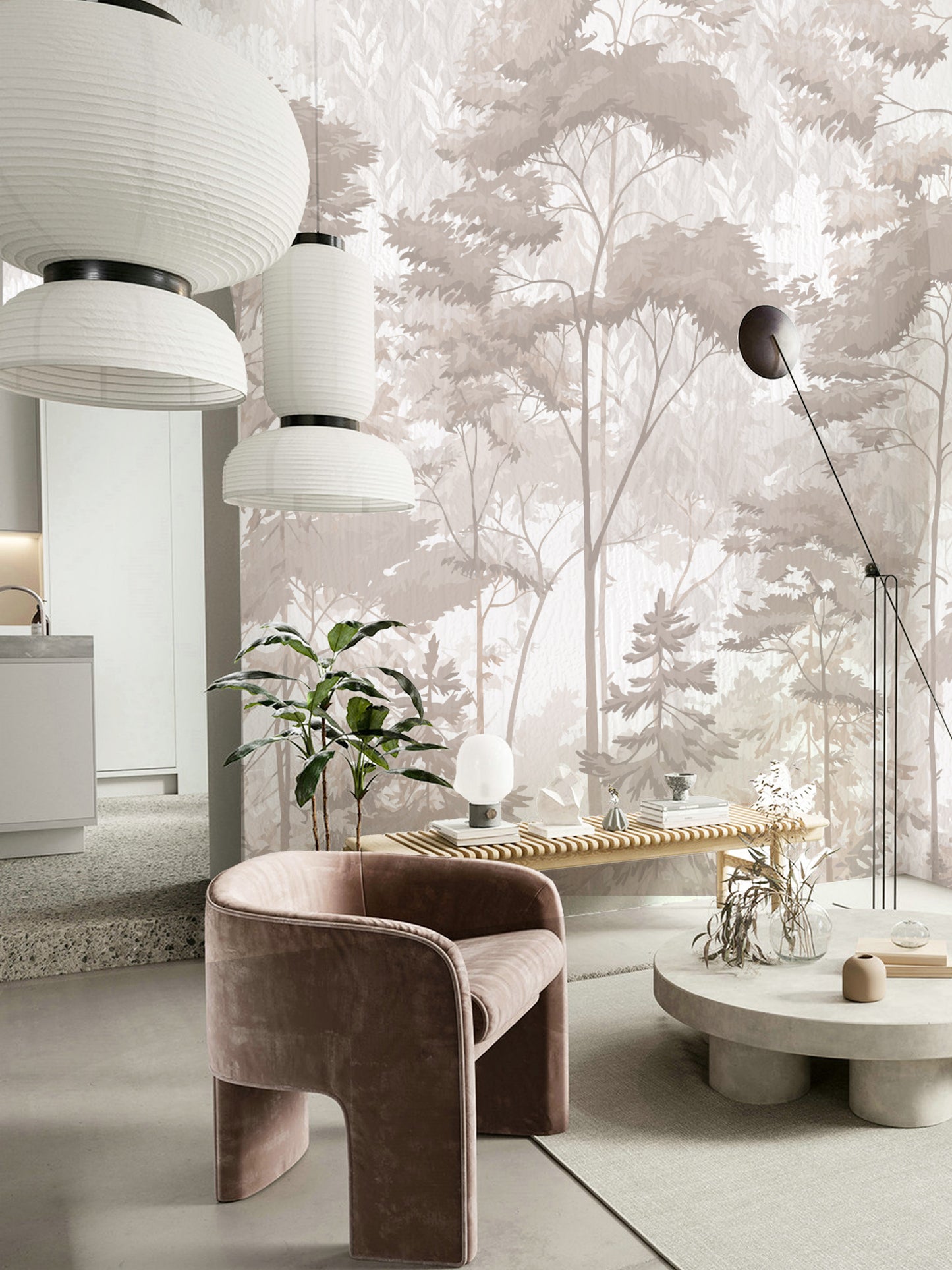 Whispering Canopy – Neutral Botanical Wallpaper