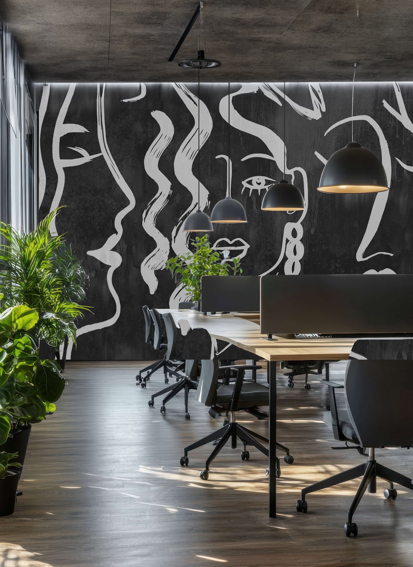 A bold Midnight statement wall | Luxury Abstract Line Art Wallpaper Mural